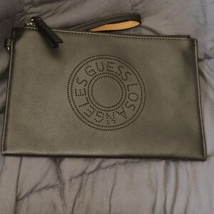GUESS Black Perforated Logo Wristlet Clutch